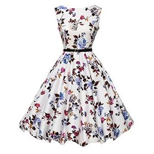 Grace Karin 1940s floral/white rockabilly dress